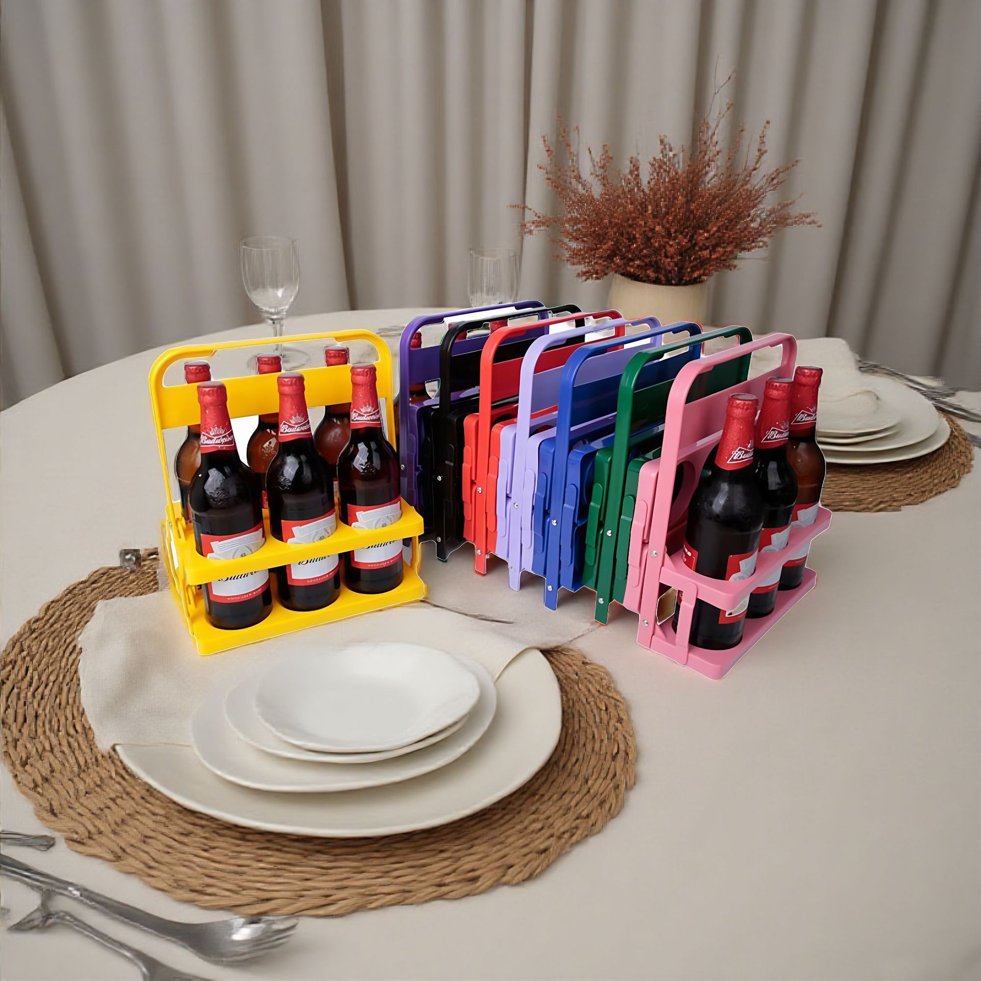 Wine Beer Rack - Six-bottle folding wine rack, collapsible plastic